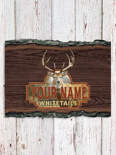 Whitetails : Faux Sliced Log Plaque