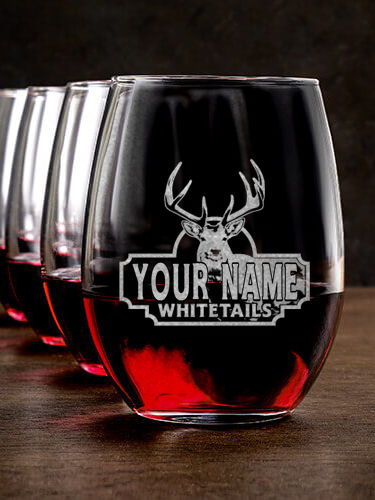 Whitetails : Stemless Wine Glasses - Engraved