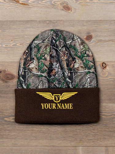 Aviation Monogram : Embroidered 2-Tone Camo Cuffed Beanie