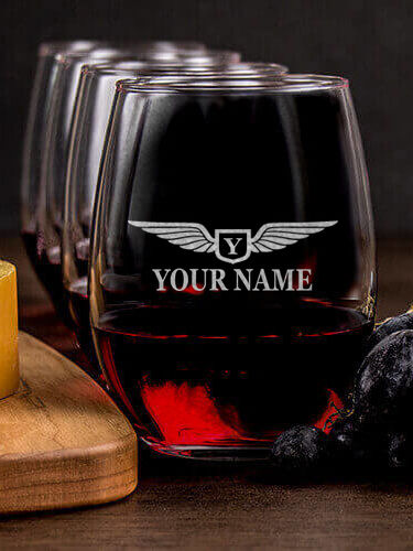 Aviation Monogram : Cheese Board Wine Glass Gift Sets - Engraved
