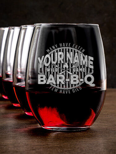 Wild Game Few Have Died BBQ : Stemless Wine Glasses - Engraved