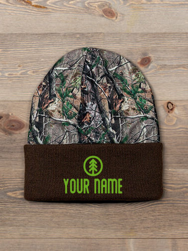 Pine Tree : Embroidered 2-Tone Camo Cuffed Beanie