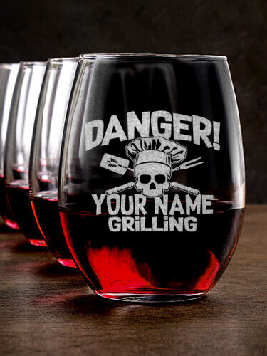 Danger Grilling : Stemless Wine Glasses - Engraved