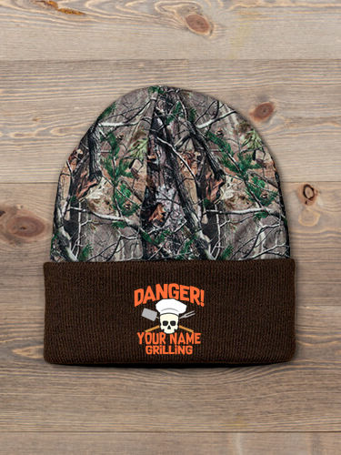 Danger Grilling : Embroidered 2-Tone Camo Cuffed Beanie