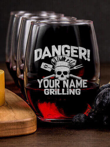 Danger Grilling : Cheese Board Wine Glass Gift Sets - Engraved
