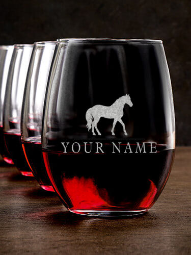 Horse : Stemless Wine Glasses - Engraved