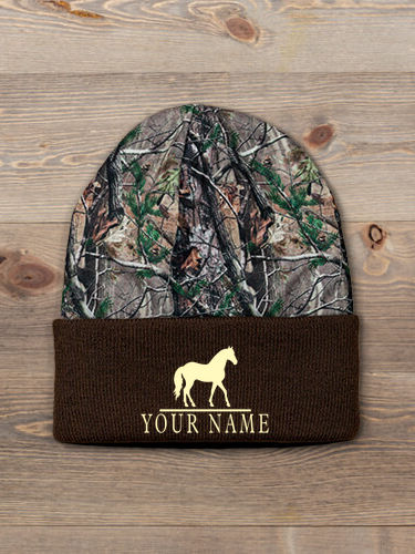 Horse : Embroidered 2-Tone Camo Cuffed Beanie