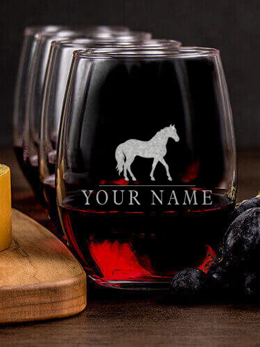 Horse : Cheese Board Wine Glass Gift Sets - Engraved