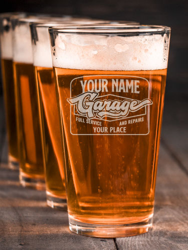 Retro Garage : Pint Glasses - Engraved