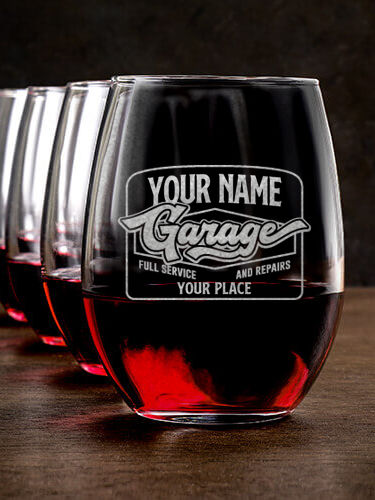 Retro Garage : Stemless Wine Glasses - Engraved