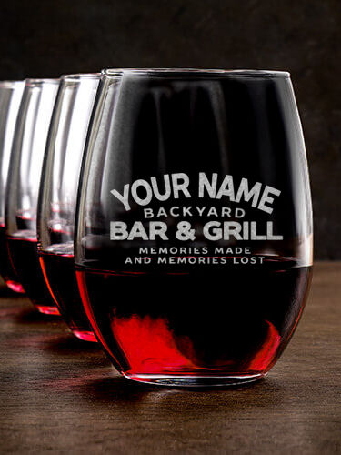 Backyard Bar and Grill : Stemless Wine Glasses - Engraved