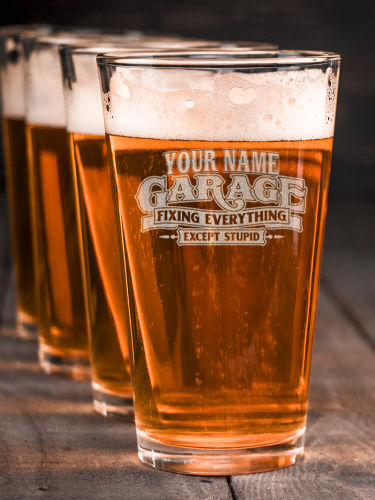 Fixing Everything Garage : Pint Glasses - Engraved