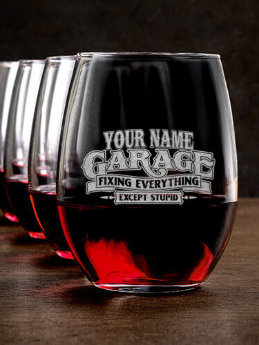 Fixing Everything Garage : Stemless Wine Glasses - Engraved