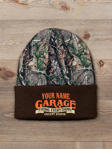 Fixing Everything Garage : Embroidered 2-Tone Camo Cuffed Beanie