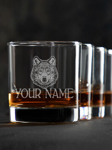 Wolf : Rocks Glasses - Engraved