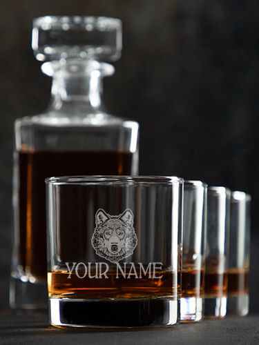 Wolf : Decanter Rocks Glass Gift Sets - Engraved