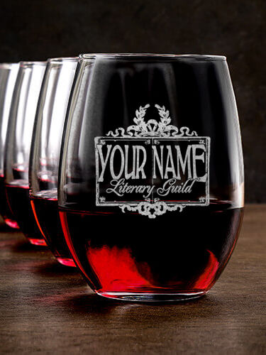 Literary Guild : Stemless Wine Glasses - Engraved