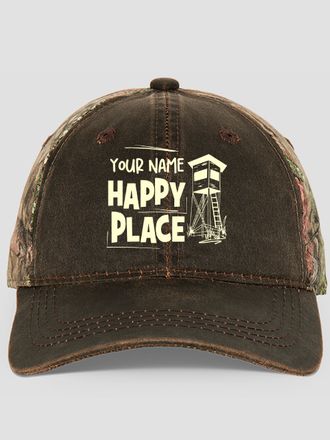 Hunting Happy Place : Embroidered 2-Tone Camo Hats