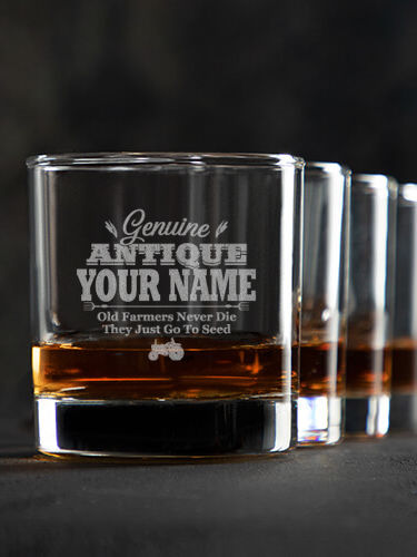 Genuine Antique Farmer : Rocks Glasses - Engraved